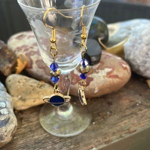 Handmade Boho Glam Beaded Dangly Earrings w Planets & Hypoallergenic Hooks